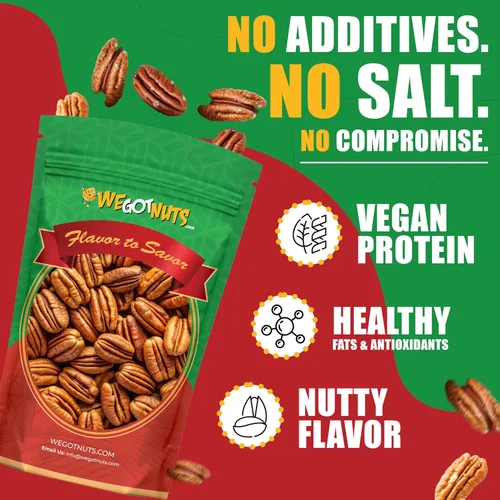 Vista 3 de Dos libras de nueces pecanas crudas, enteras, sin cáscara, crudas, naturales, sin conservantes añadidos, sin OMG, sin PPO, 100% natural We Got Nuts