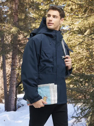 Vista 3 de Abrigos de invierno 3 en 1 para hombre, chaqueta de esquí resistente al agua, acolchada, con bolsillos múltiples, chaqueta cortavientos de algodón