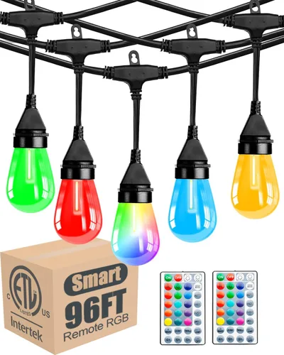 Vista 13 de Lightdot Luces LED para Patio de Exterior de 200 Pies (2 x 100 Pies), Luces de Cadena LED con Certificación ETL con Bombillas Edison Vintage