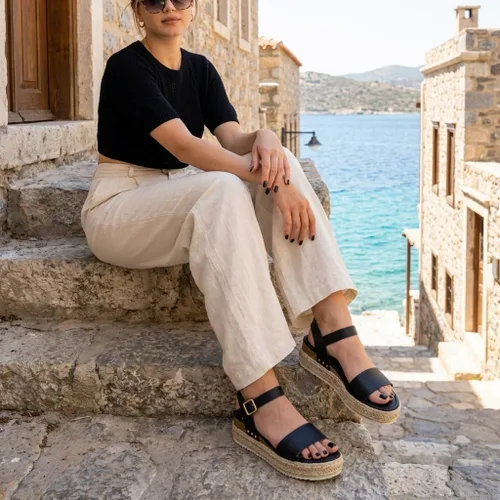 Vista 3 de Sandalias de plataforma CUSHIONAIRE Melissa estilo alpargata para mujer con correa al tobillo ajustable y plantilla de espuma viscoelástica
