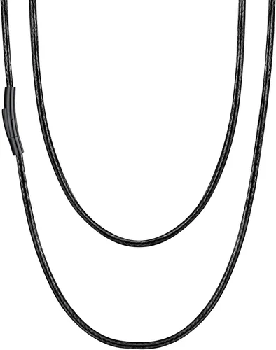 Vista 13 de U7 - Collar de cordón de cuero con cierre de acero inoxidable personalizable/negro, cadena de cuerda de cera tejida impermeable de color a. 2MM