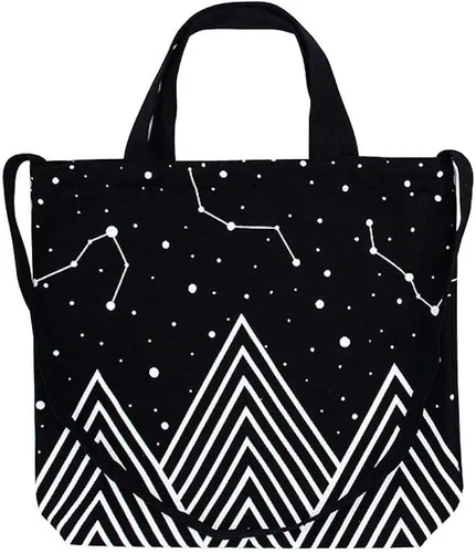 Vista 5 de Caixia Mountain Star Print Canvas Tote Convertible Bolso de hombro negro mediano