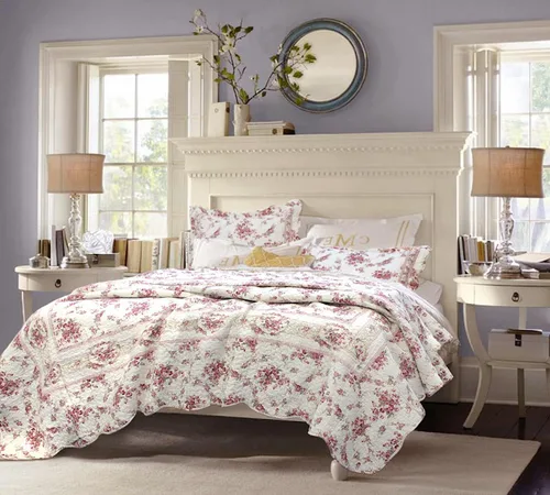 Vista 12 de Cozy Line Home Fashions Blooming Rojo Blanco Floral 100% Algodón Reversible Edredón Juego de Ropa de Cama, Colcha Cubrecama