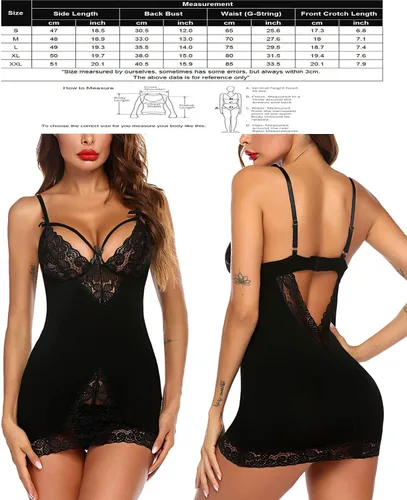 Vista 9 de Avidlove Lencería de encaje para mujer, ropa de dormir sexy, mini vestido, paquete de 2, Calzado