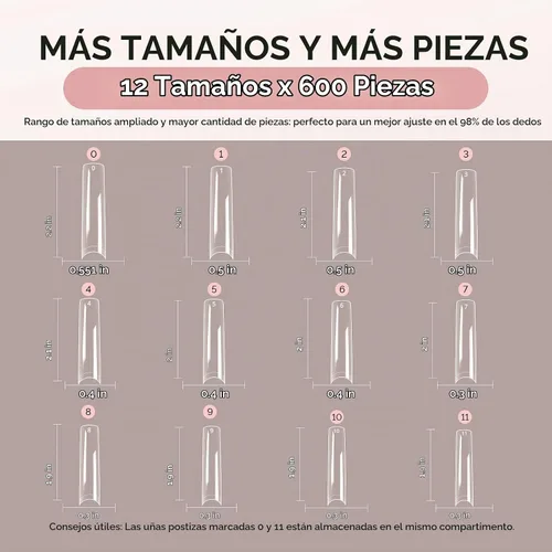 Vista 6 de MelodySusie Puntas de uñas cuadradas extralargas en X, 600 unidades, 12 tamaños, acrílico transparente, uñas a presión para extensiones de bricolaje