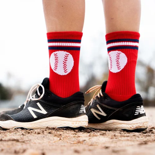 Vista 5 de ChalkTalkSPORTS Calcetines Crew de Rendimiento de Béisbol - Calcetines Boston - Jóvenes y Adultos - Calcetines de Béisbol a Media Pantorrilla
