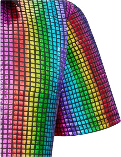 Vista 4 de WULFUL Camisa de discoteca para niños y niños, camisas con botones y lentejuelas, disfraz de fiesta de los años 70