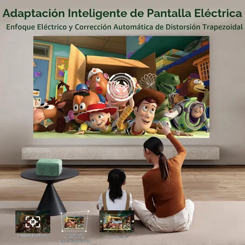 Vista 2 de Mini proyector con WiFi y Bluetooth, proyector portátil Full HD 1080P compatible con 4K, enfoque eléctrico y proyector Keystone automático