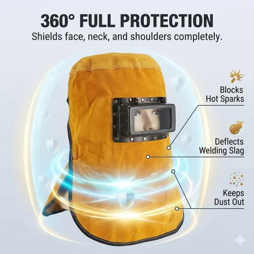 Vista 4 de Sombrero de trabajo de soldador Máscara de soldadura de piel de vaca Cascos de soldadura Casco ignífugo Casco ignífugo Protección facial Cubierta