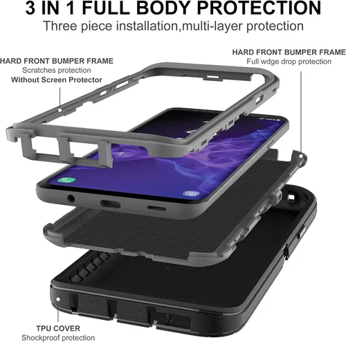 Vista 4 de Funda para Galaxy S9, Samsung Galaxy S9 con protector de pantalla de TPU flexible autorreparable [2 unidades], 3 en 1 de cuerpo completo a prueba