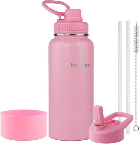 Vista 7 de Botella de agua aislada de 64 onzas con tapa de popote y tapa de boquilla, jarra de agua de medio galón de acero inoxidable con mango de paracord