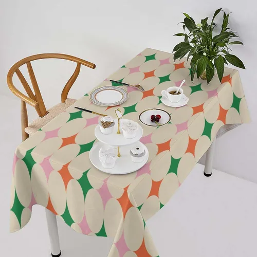 Vista 25 de Mantel retro moderno de mediados de siglo, diseño de colores retro de los años 50, resistente al agua, mantel lavable para cocina, comedor, fiesta