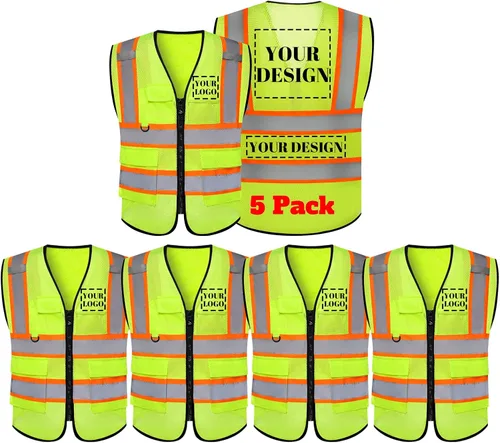 Vista 17 de Chaleco de seguridad reflectante de alta visibilidad con 5 bolsillos y cremallera clase 2 para adultos, unisex, ropa de trabajo de seguridad