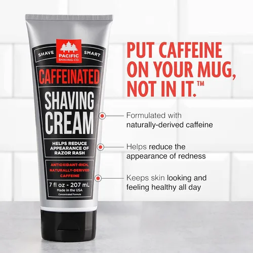 Vista 2 de Pacific Shaving Company Juego de crema de afeitar y después del afeitado con cafeína, kit de afeitado para hombres, crema de afeitado enriquecida