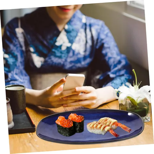 Vista 8 de DOITOOL Plato rectangular azul plato de cerámica para sushi bandeja de pescado plato de aperitivos plato de fruta Plato azul marino