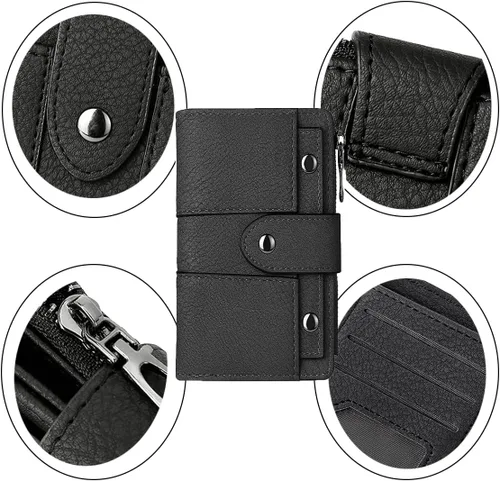 Vista 4 de Cartera pequeña de cuero para mujer con bloqueo RFID y ventana para identificación, Gris oscuro, Classic
