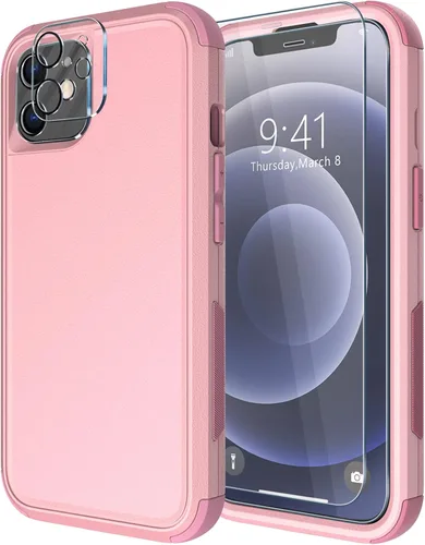 Vista 19 de Diverbox - Funda para iPhone 12 a prueba de golpes y caídas, protector de pantalla de vidrio templado, funda protectora de alta resistencia