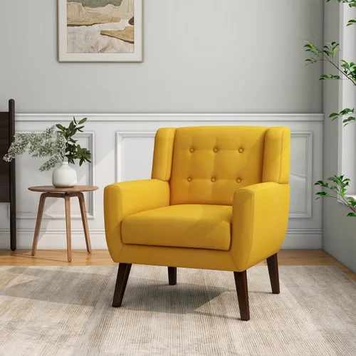 Vista 30 de Accent Chair Set of 1, Comfy Reading Armchair, Beige Linen Blend, Tufted Button Backrest, Solid Wood Frame, Upholstered Club Single Sofa Chairs