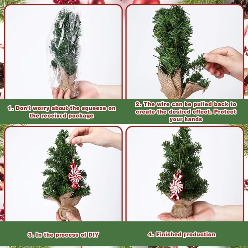 Vista 3 de Yinder 2 piezas de mini árbol de Navidad de mesa de 7.87 pulgadas, árbol de Navidad artificial en miniatura de pino con base de lino