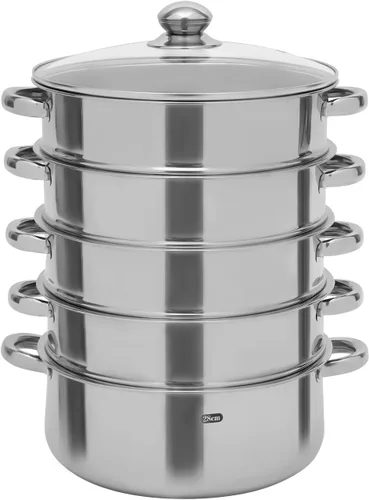 Vista 9 de Vaporizador para cocinar: 3/5 niveles, vaporizador de acero inoxidable con tapa de vidrio, juego de pila de acero inoxidable y olla de vapor