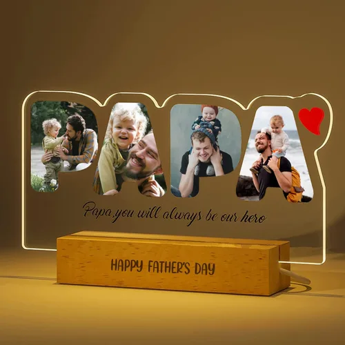 Vista 23 de Placa de acrílico con foto personalizada, regalos para aniversario, San Valentín, cumpleaños, luz nocturna LED personalizable, base de madera