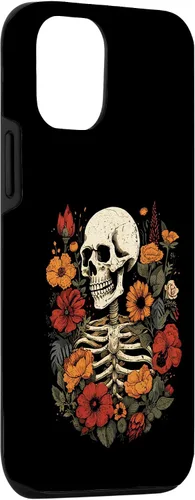 Vista 3 de iPhone 14 esqueleto floral calavera Halloween flores genial diseño gráfico