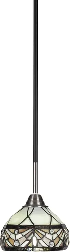 Vista 138 de Toltec Lighting Paramount - Mini colgante de 1 luz en acabado negro mate con cristal de arte perla de 7 pulgadas y estilo negro