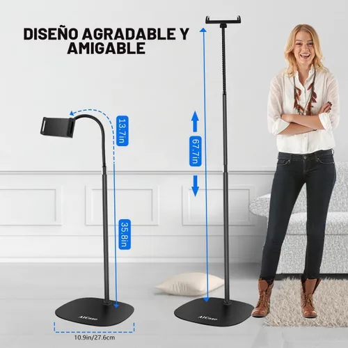 Vista 3 de AICase Aluminio ajustable en altura ajustable (35.8 in - 53.9 in) y base estable de 4.9 lbs con cuello de cisne compatible con iPad/Tablet de 4,6 a