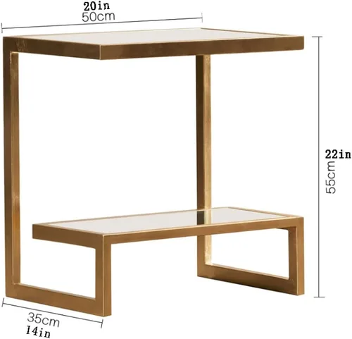 Vista 3 de Mesa de Centro Mesa de centro en forma de G, mesa auxiliar cuadrada creativa, parte superior de vidrio y metal con acento e acento decorativo