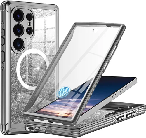 Vista 20 de Funda para Galaxy A16 5G, compatible con MagSafe, funda magnética con purpurina integrada con protector de pantalla de vidrio templado 9H, funda
