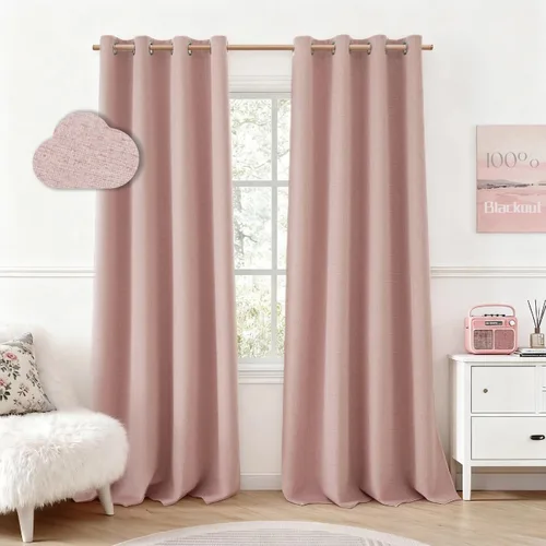 Vista 15 de HOMEIDEAS Cortinas 100% opacas beige de 63 pulgadas de largo, mezcla de lino con textura de oscurecimiento, cortinas con aislamiento térmico