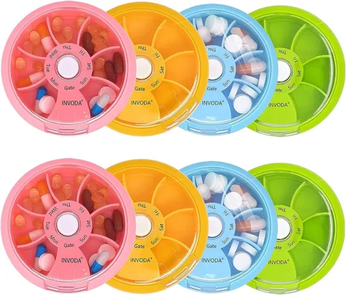 Vista 13 de 12 PIEZAS INVODA - Organizador semanal de pastillas con 7 compartimentos, pastillero giratorio para medicación diaria y vitaminas - Estuche portátil