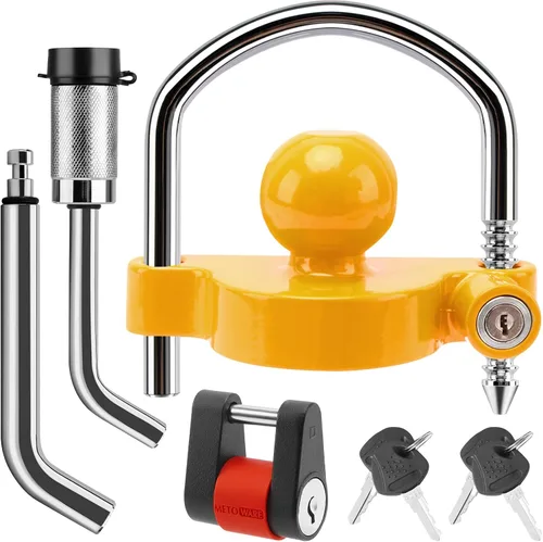 Vista 9 de METOWARE Juego de Cerradura de Acoplador de Remolque para Trabajo Pesado - Cerradura Universal de Bola de Remolque, Enganche de Pasador Curvado