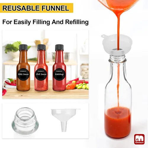 Vista 5 de gmisun - Mini botellas de salsa picante de 3 onzas, paquete de 24 botellas de jengibre con cápsulas retráctiles, mini botella de vino de vidrio