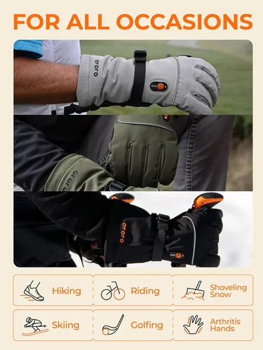 Vista 6 de ORORO Guantes térmicos para mujeres y hombres, guantes de motocicleta con calefacción recargable, guantes de batería para esquí y artritis