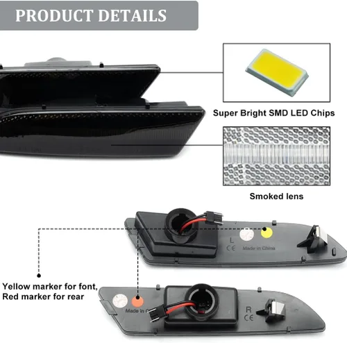 Vista 7 de Luces LED laterales para Chrysler Crossfire 2004 2005 2006 2007 2008 Chrysler Crossfire delanteros ámbar/traseros rojos marcadores LED Park Running
