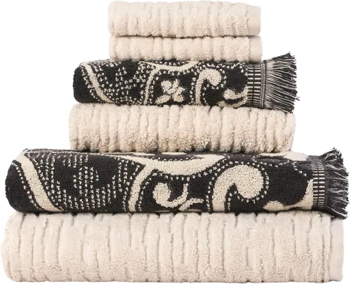 Vista 7 de SKL Home Amherst Medallion - Toalla de baño 100 % algodón, 600 GSM, suave y absorbente, reversible jacquard, negro