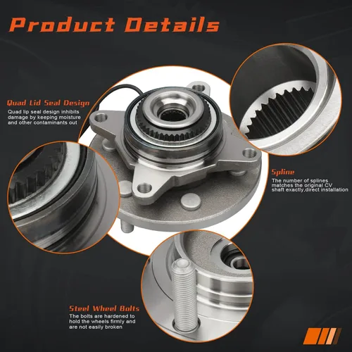 Vista 3 de 515177 (4WD) - Cojinetes de rueda delantera resistentes y conjunto de cubo con 6 lengüetas para Ford F-150 4x4 2018 2019 2020, con ABS