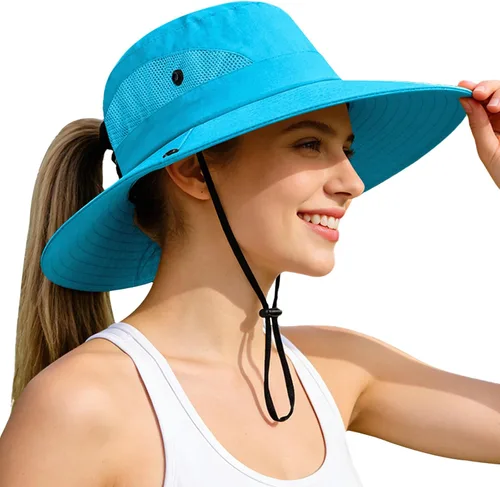 Vista 91 de Rosoz Sombreros de cola de caballo para mujer, protección UV, ala ancha 1 paquete-negro