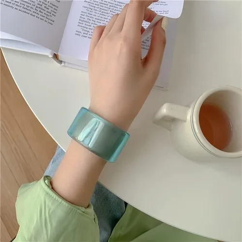 Vista 6 de Pulsera geométrica de resina acrílica transparente colorida y abierta, de acetato grueso para mujeres y niñas, regalo de joyería