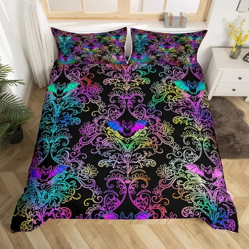 Vista 31 de Erosebridal Juego de ropa de cama gótica de damasco para adultos, funda de edredón victoriana antigua, tamaño individual, funda de edredón gótica