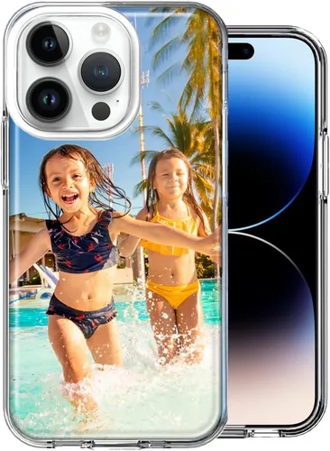Vista 5 de Funda personalizada de doble capa para Apple iPhone 14 PRO de 6.1 pulgadas solamente, diseña tu propia funda transparente transparente para fotos