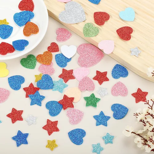 Vista 5 de MECCANIXITY 60 calcomanías de espuma con purpurina de 1 pulgada autoadhesivas en forma de corazón para suministros de manualidades, bricolaje