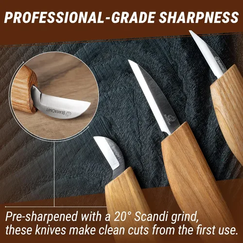 Vista 6 de Kit de Cuchillo para Tallado de Madera BeaverCraft S15, Kit de Talla para Principiantes, Niños - Juego de Herramientas de Tallado de Madera