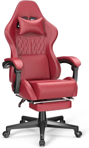 Vista 14 de Ferghana Silla vintage de piel sintética para videojuegos, silla de jugador con respaldo alto con masaje, silla ergonómica de oficina para Negro