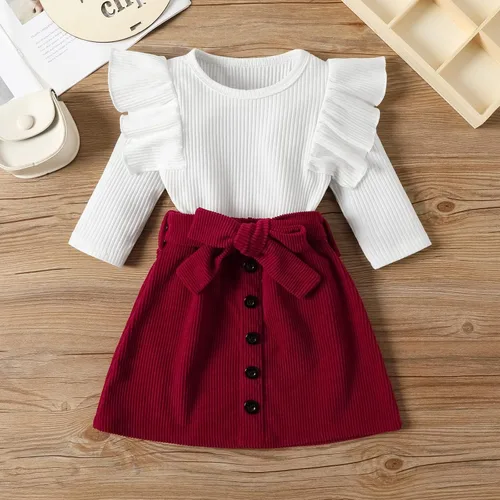 Vista 2 de Baby Skirt Set Tops Skirts Outfits Infant Summer Blouses Children Tops Skirt Set Infant Girls Tee Short Sleeve V Round