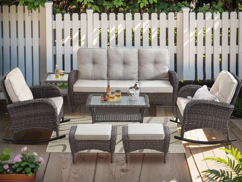 Vista 22 de HUMMUH Juego de 2 sillas de mimbre para exteriores, sillas de comedor con respaldo alto y asiento profundo para jardín, porche, patio trasero