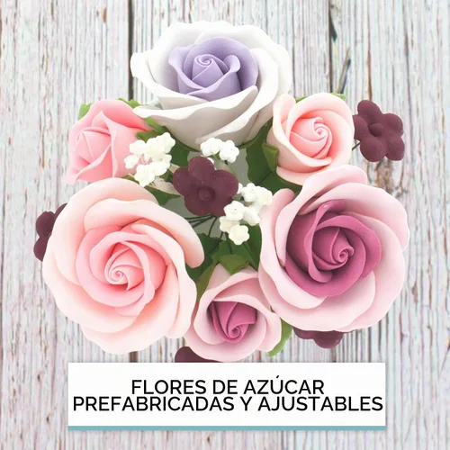 Vista 8 de Global Sugar Art Ramo grande de pasta de goma de mascar rosa y lavanda rosado/lavanda