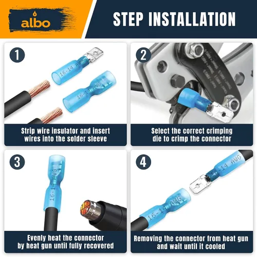 Vista 3 de Kit de 300 conectores de pala termorretráctiles macho y hembra – Terminales eléctricos impermeables AWG 22-10, conectores de terminales de cable