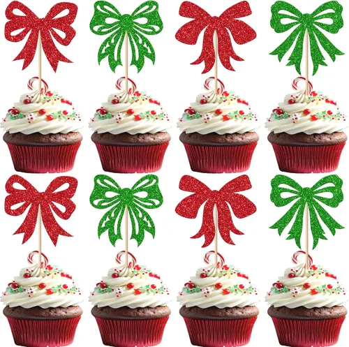 Vista 15 de Paquete de 24 Adornos Navideños Oh Baby para Cupcakes con Sombrero de Navidad con Purpurina, Palillos de Comida para Baby Shower para Niños y Niñas